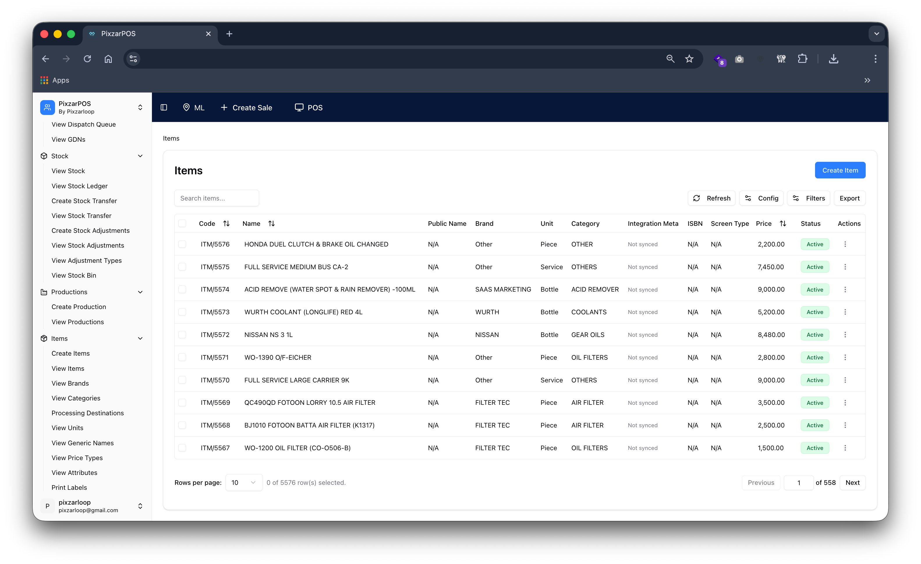 PixzarPOS mobile responsive screenshot