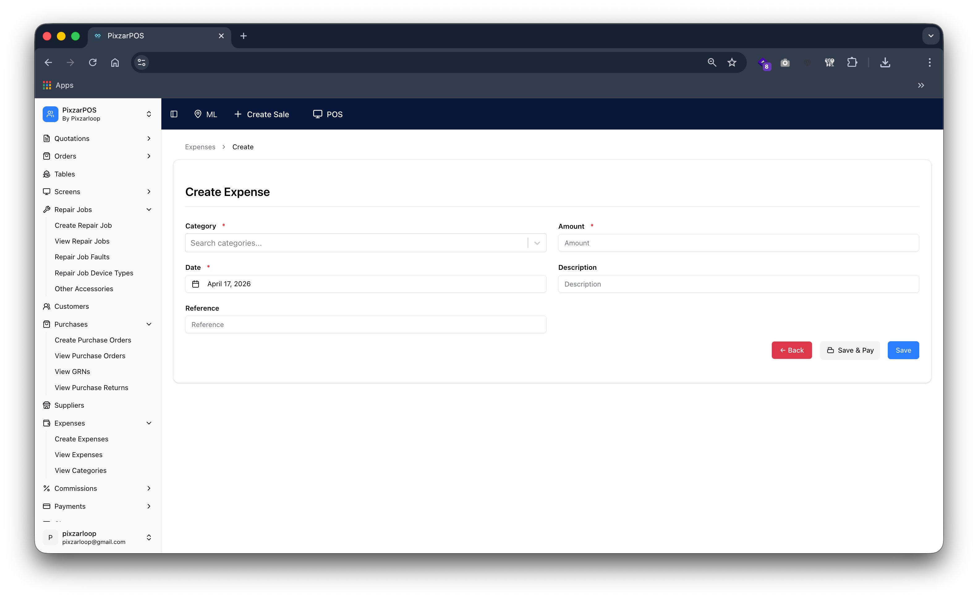 PixzarPOS mobile responsive screenshot